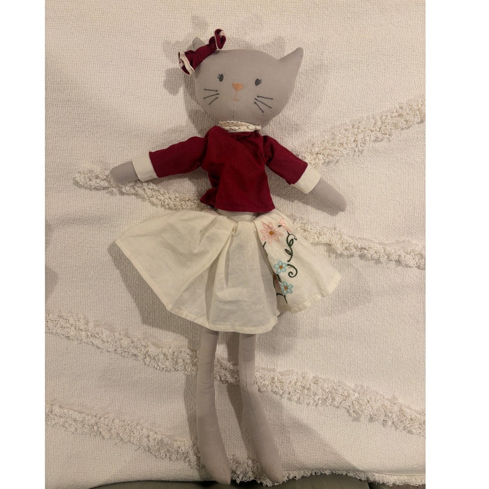 Bonikka Bellamy the Cat Rag Doll Plush 20" Maroon Outfit Embroidered Skirt